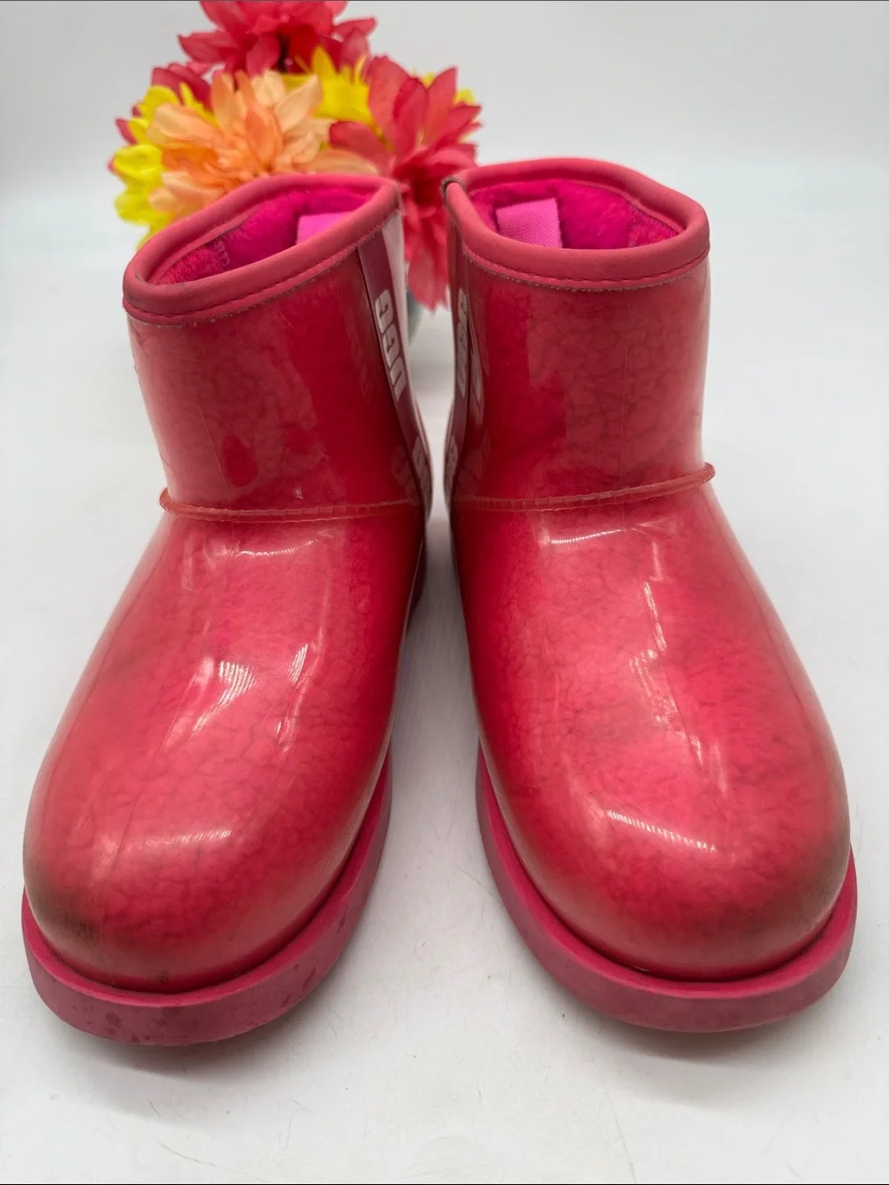 UGG Kids Hot Pink Glossy Waterproof Boots Size 4